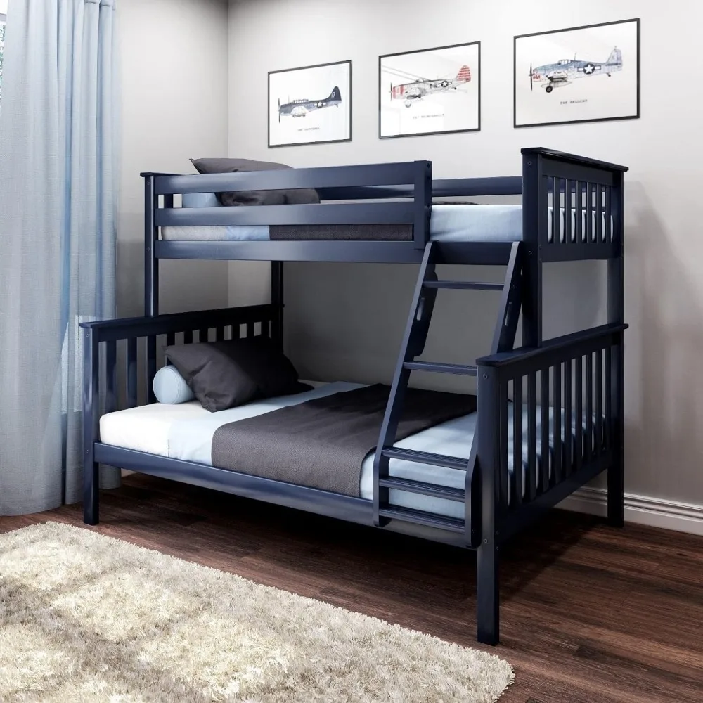 Double Decker Bed,solid Wood Platform Bed Frame,with Children's Ladder,14 Inch Safety Guardrail, Easy To Assemble Children's Bed