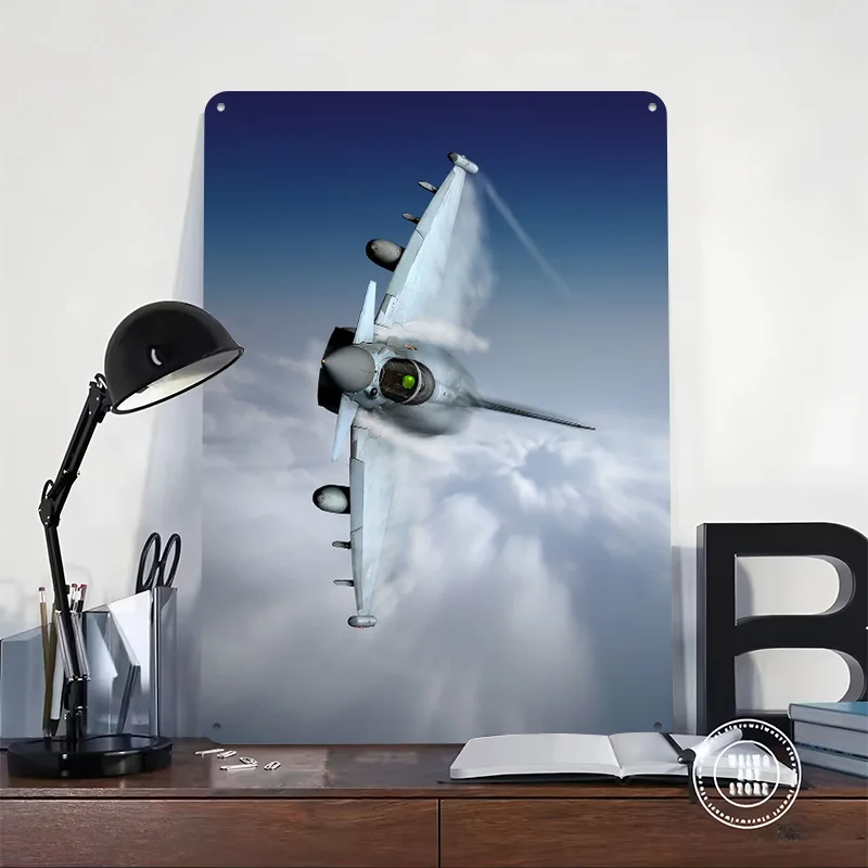 RAF Eurofighter Typhoon on a Knife Edge Personalized 3D Textured Metal Poster Wall Art Vintage Tin Signs for Room Ornaments Sign