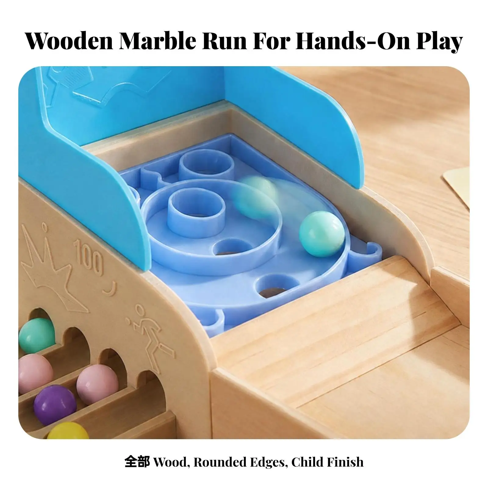 Childrens Wooden Marble Run Game Tabletop Ball Drop with Scoring Tray for Aiming Practice and Quiet Family Game Time