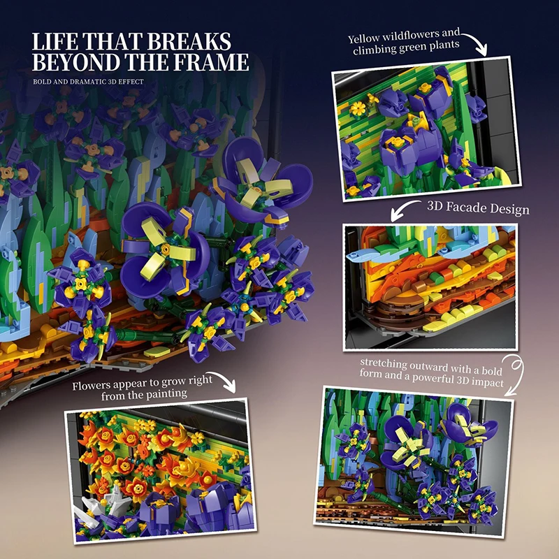 

3480PCS Iris Flower Building Blocks 3D Stereoscopic Flower Cluster Model Desktop Ornament Wall Hanging Holiday Gift Toy sdesktop