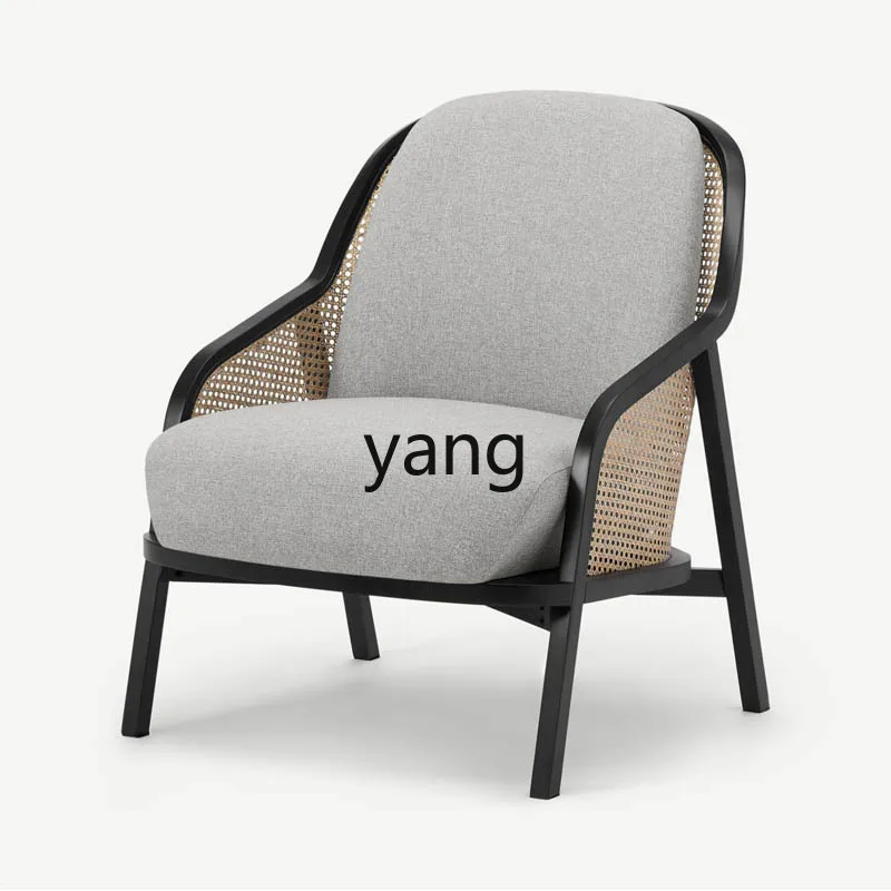 LH  New Chinese-style rattan solid wood fabric single chair B & B cafe leisure chair