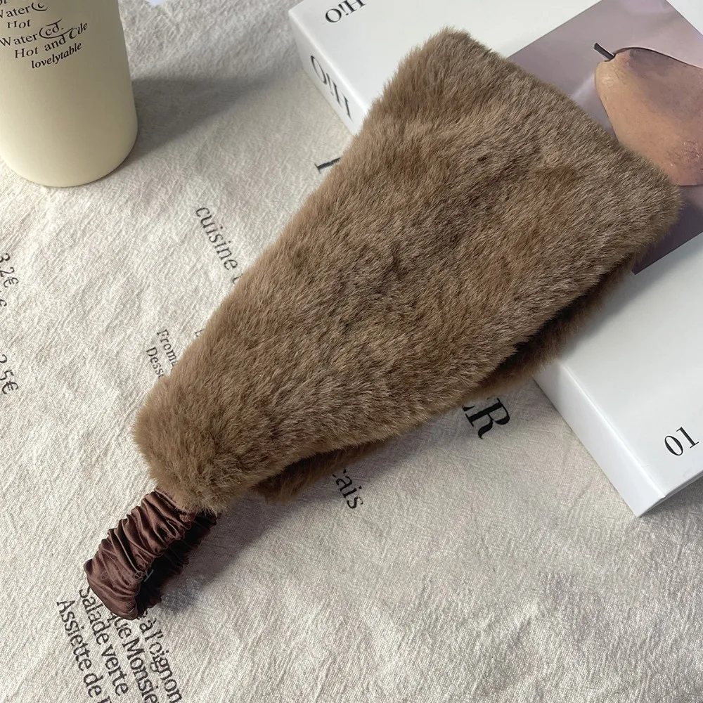 

Ear Warm Fluffy Headband Wide Edge Windproof Rabbit Fur Hairband Photography Korean Style Winter Elastic Headband
