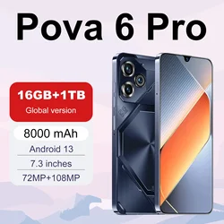 글로벌 버전 포바 6 프로 스마트폰, 16GB + 1TB, 7.3 인치 HD + 안드로이드 13, 스냅디곤 8 Gen2, 8000mAh, 5G 듀얼 SIM 폰, 72MP + 108MP, 신제품