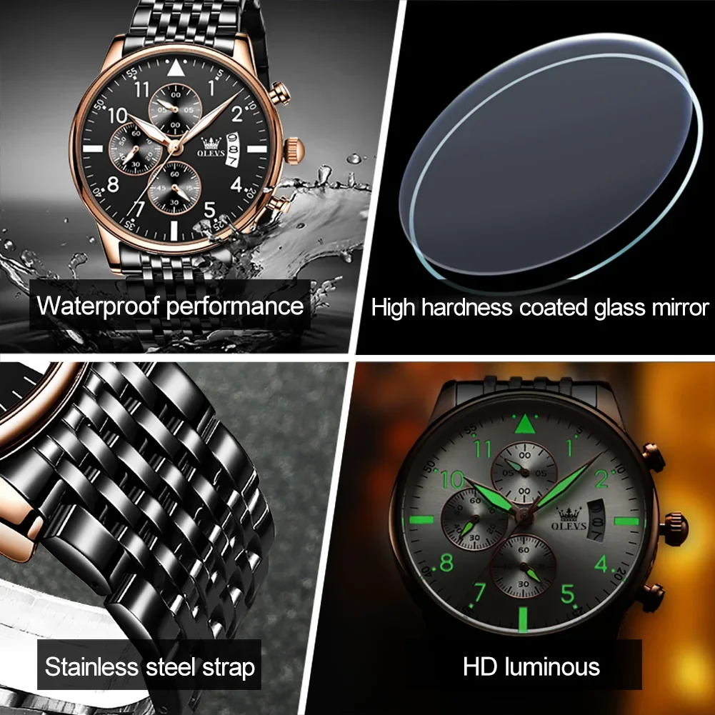 OLEVS 2869 Quartz Mens Watches Top Brand Luxury Original Pilot Design Sport Stainless Steel Luminous Waterproof Wristwatch Gifts