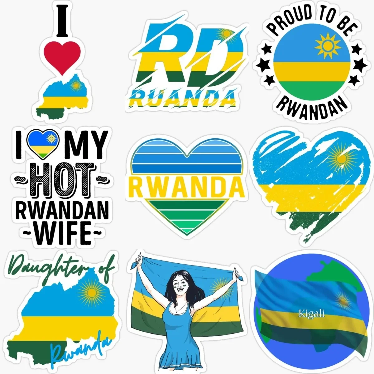 

Rwandan Flag Map Love Creative Stickers Laptop Vinyl Bumper Accessories Moto Truck Window Bicycle Van Glass Helmet Car Decal