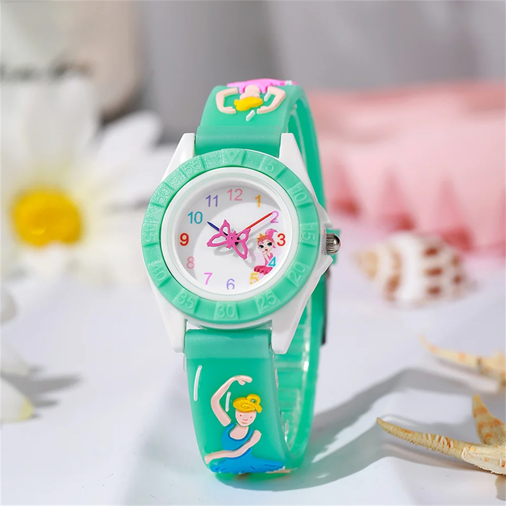 Cartoon Children's Watch Fashion Ballet Girl Design Quartz Watches Leisure Silicone Rose Red Clock Gift Wristwatch