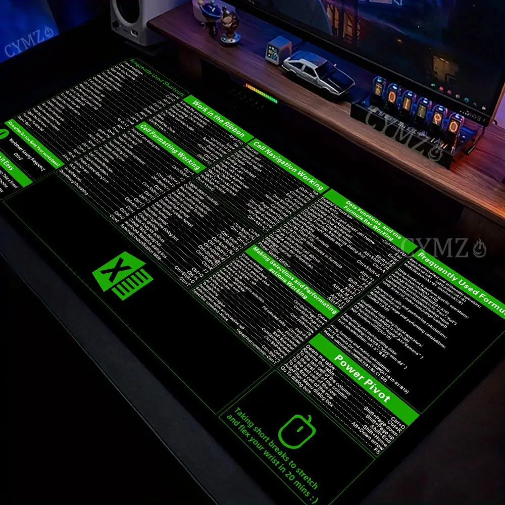 PC Excel table shortcut keys Mouse Pad Desk mat rubber anti-slip Durable desk accessories Keyboard desktop pads maus pad rug