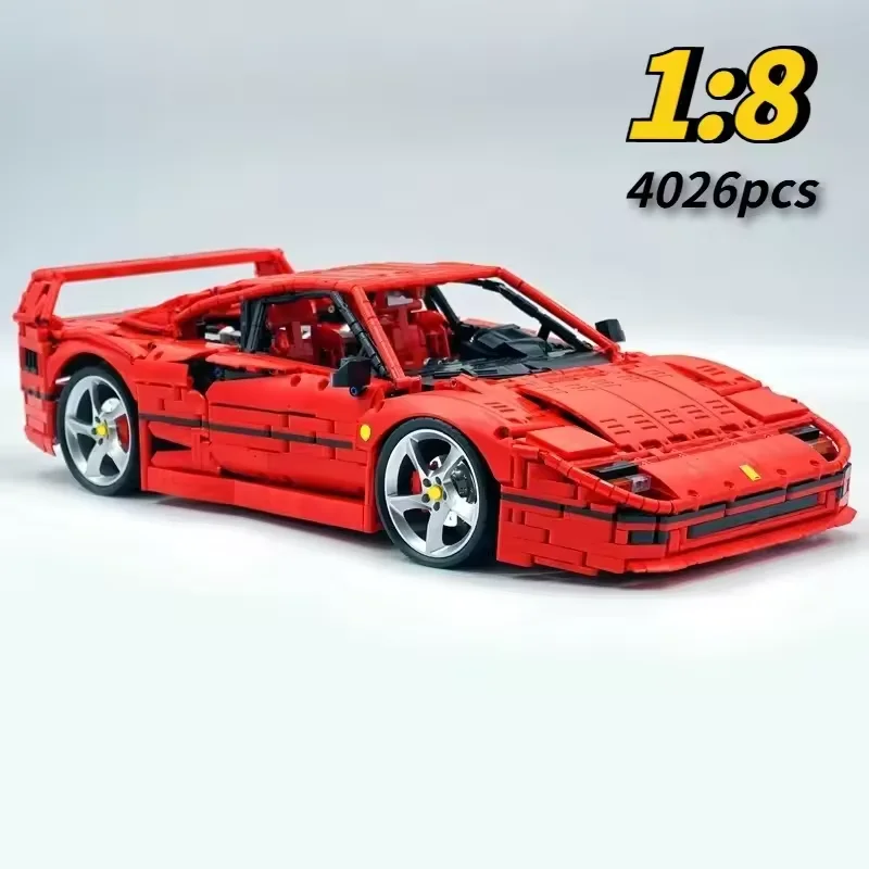 Klemmbausteine Technik X001 Roter Supersportwagen F40 Modell MOC-140629 Klassischer Rennwagen Bausatz DIY Montage-Spielzeug Kindergeschenke 4026 Teile