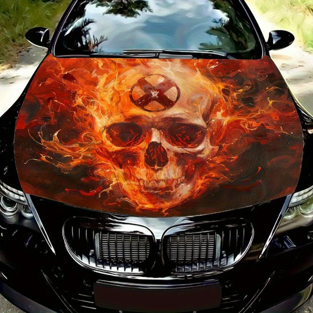 

Flame Skull Car Vinyl Wrap - Stunning Engine Hood Decal, Splash-Resistant PVC, Easy Removal, Fit For Cars, Self-adhesive,Waterpr