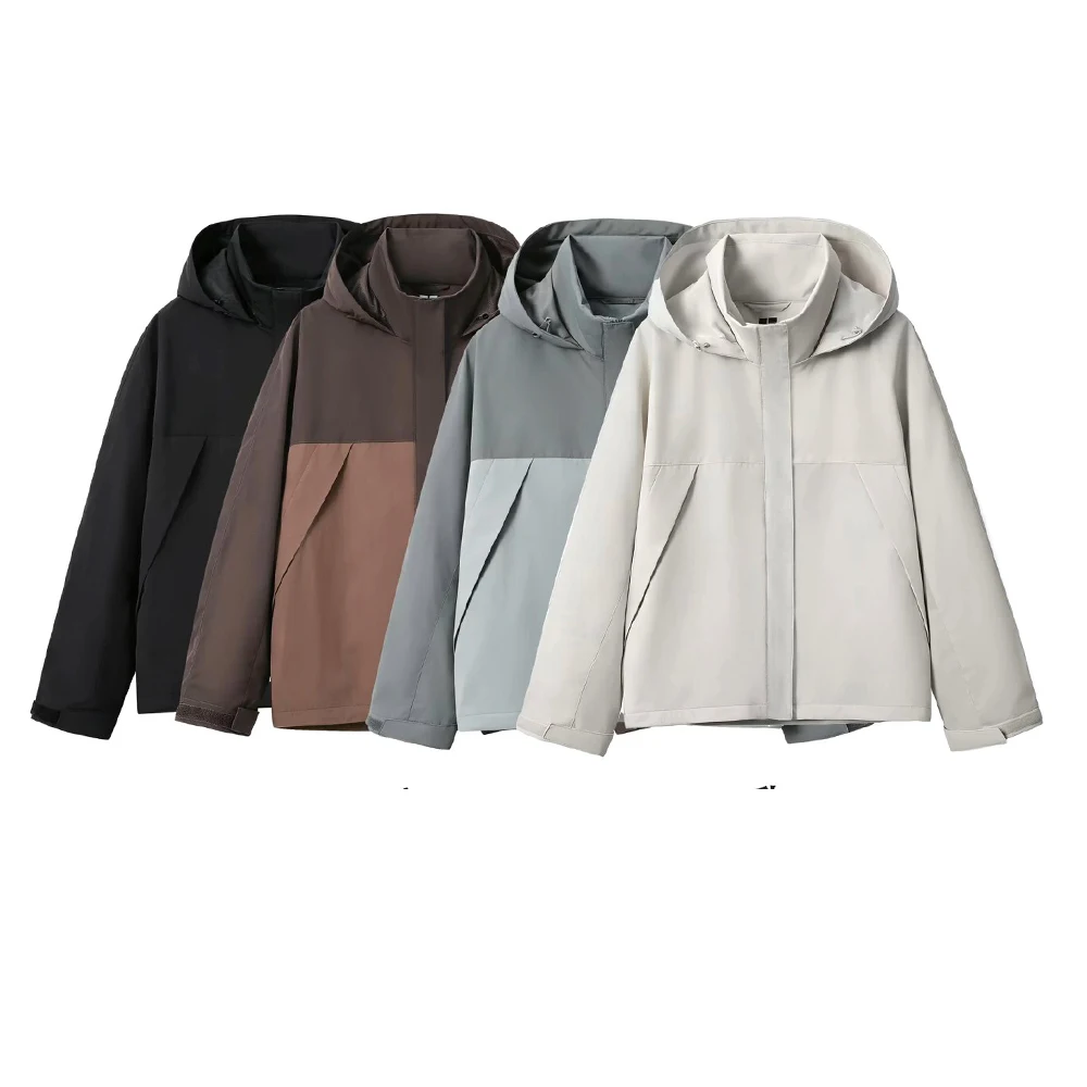 Color blocked outdoor windproof and waterproof winter casual style hooded jacket stand up collar women's assault jacket