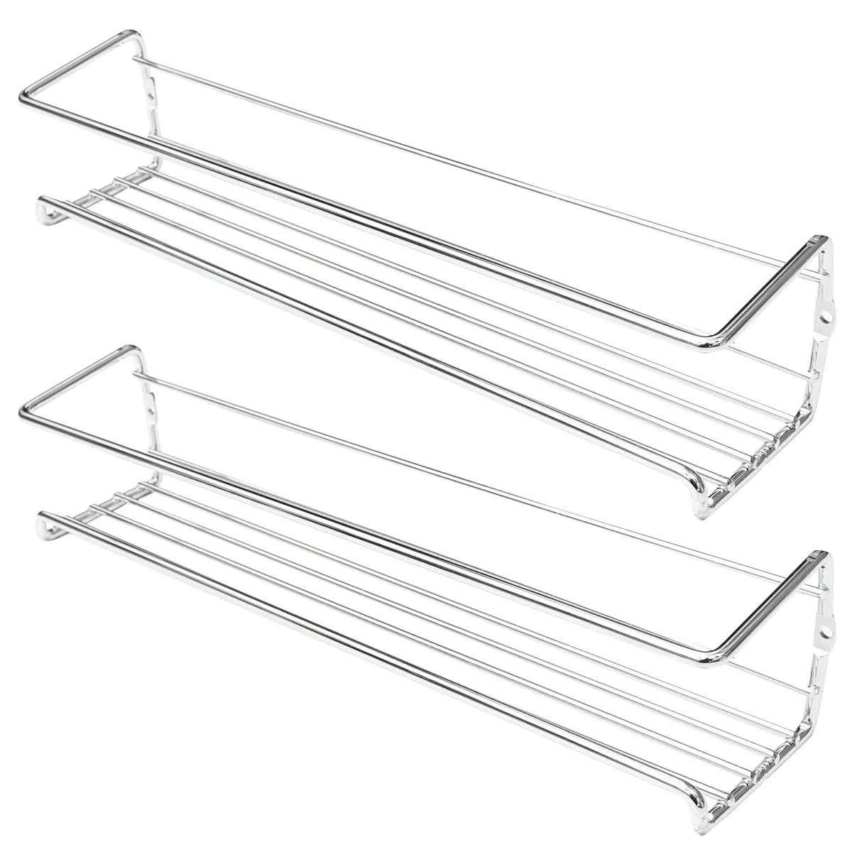 

2Pcs Stainless Steel Wall-Mounted Spice Rack Kitchen Organizer Multifunctional Storage Shelf Silver Spice Storage Rack