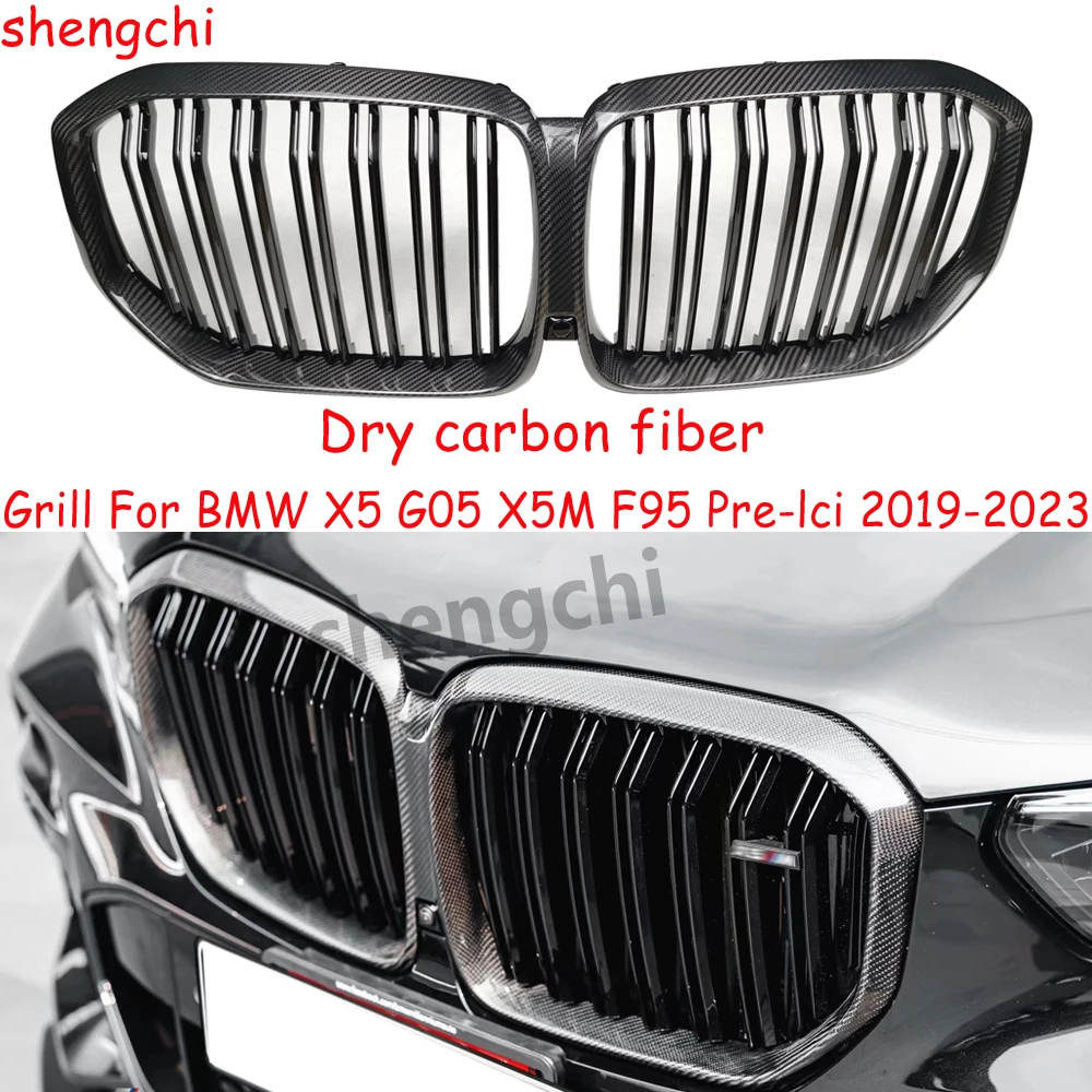 X5 G05 Pre-Lci Dry Carbon Fiber Gloss Black Front Bumper Kidney Grill For BMW X5 G05 X5M F95 Grills 2019-2023 Auto Accessories