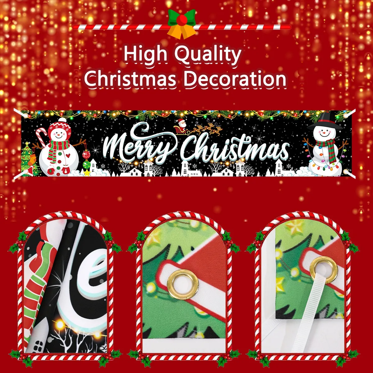 Black Merry Christmas Banner Christmas Decor for Home 2024 Indoor Outdoor Decor Xmas Flag Navidad Noel Natal Gifts New Year 2025