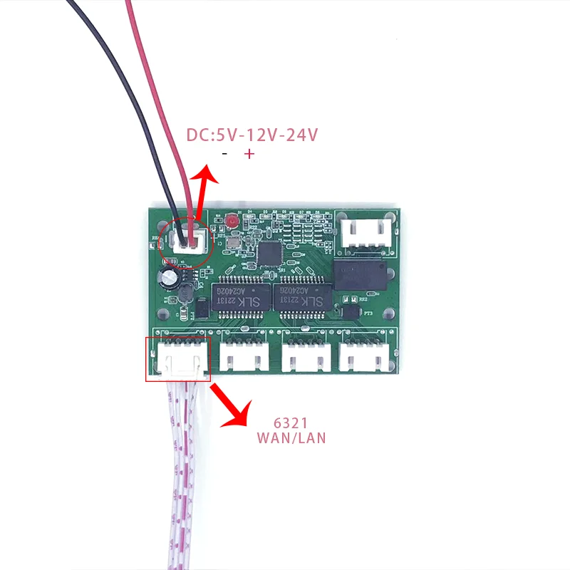 Fast switch mini 5 port ethernet TAP  switch 10 / 100mbps network switch HUB pcb module board for system integration module