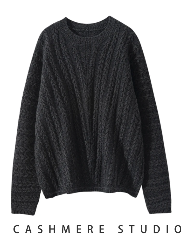 MEETCC ฤดูใบไม้ร่วงฤดูหนาวผู้หญิง CASHMERE Pullover O-คอทํางานหนัก 100% เสื้อกันหนาว CASHMERE CABLE Stitch หญิงสบายๆจัมเปอร์เสื้อ