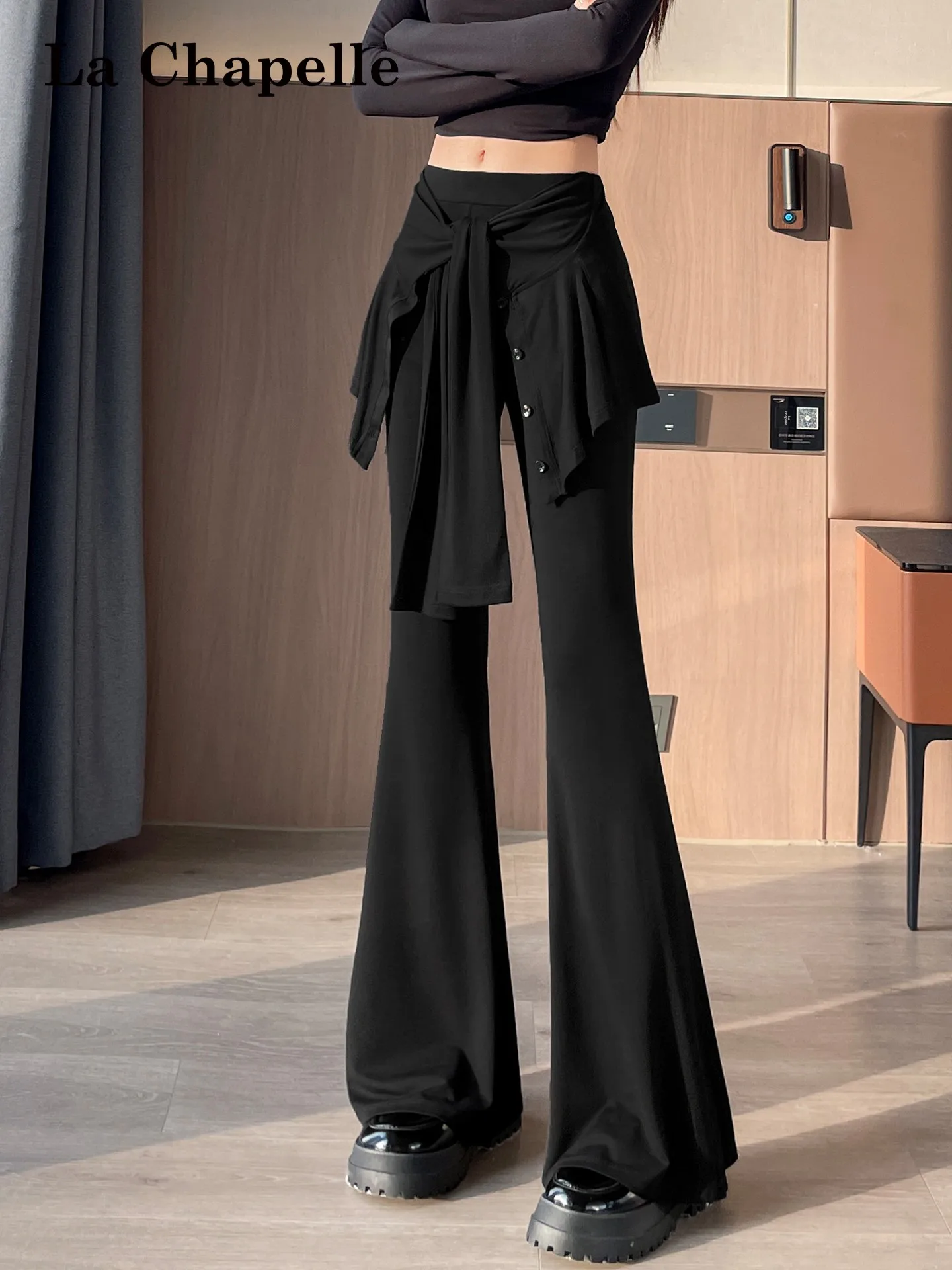 

La Chapelle High Waist Yoga Pants Women's Spring Faion Pleated Loose Fit Trousers Wide Leg Pants Korean Sle Simple Pure C...
