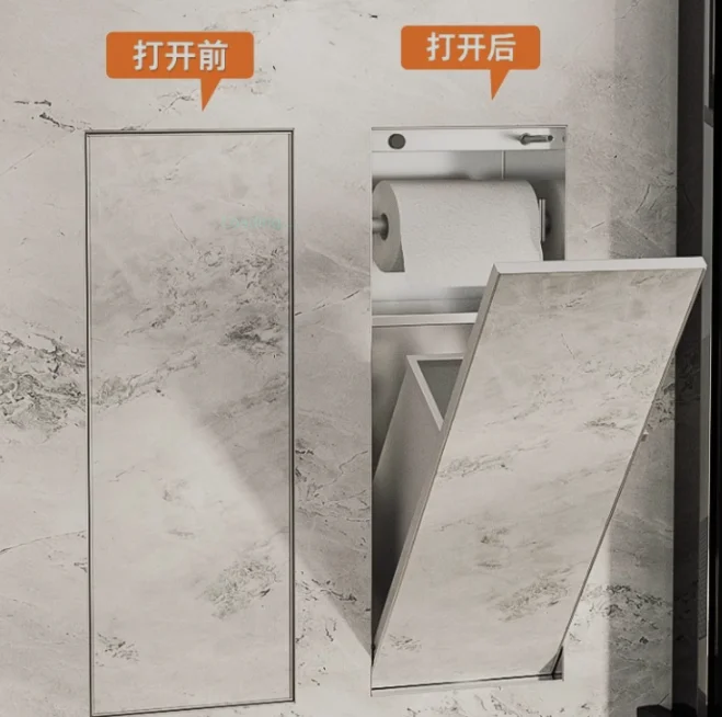 304 الفولاذ المقاوم للصدأ سلة المهملات المخفية الأنسجة مربع جدار خزانة معدنية مدمجة