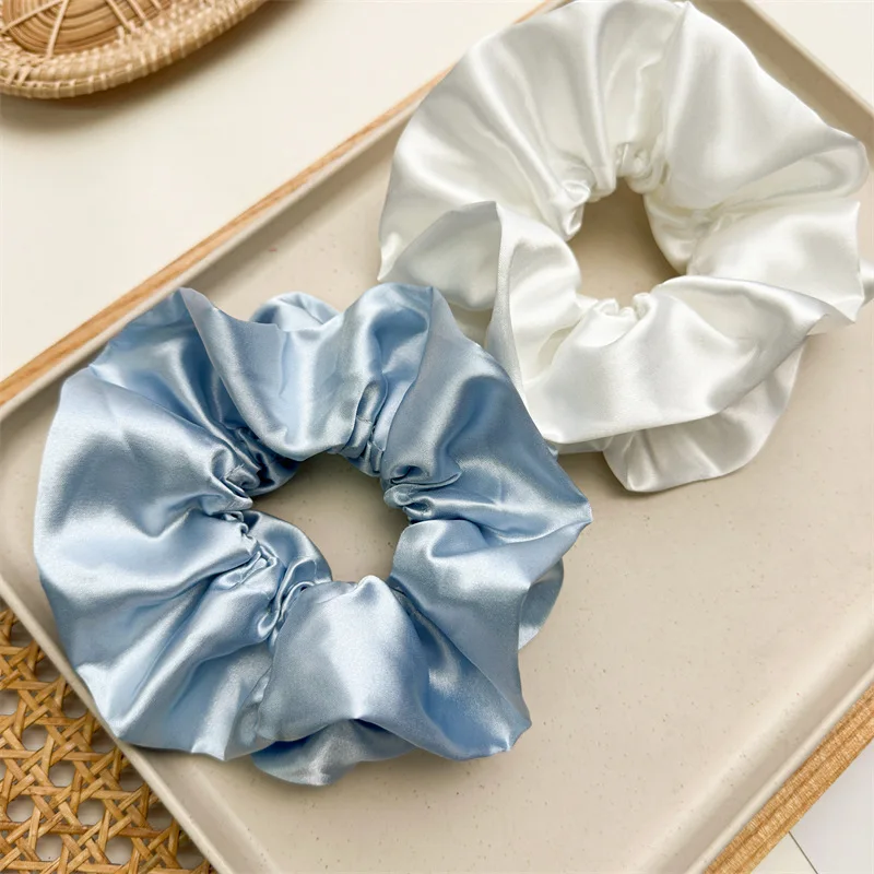 Fashion Women Girls Silk Satin Hair Scrunchies Solid Color Stretch Elastic Hair Tie Simple Elegant Rubber Band Ponytail Holder