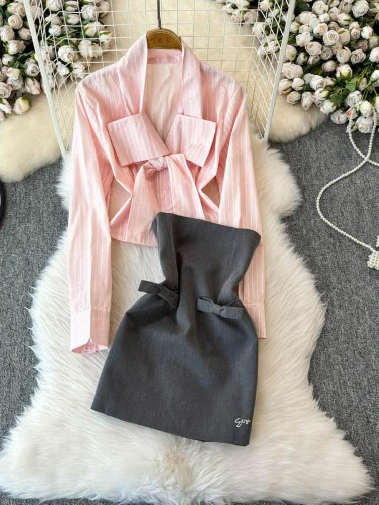 

Fashion Suit Women Autumn New Sweet Niche Design Long-sleeved Shirt High Waisted A-line Skirt Elegant Two-piece Set