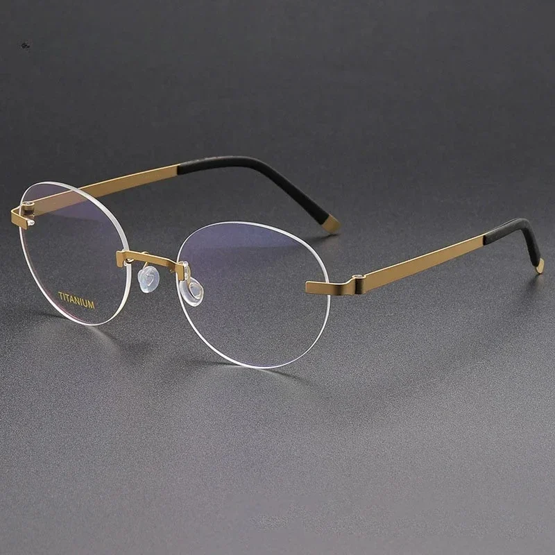 

Оправа для очков KIZN из чистого титана, круглая, без оправы, для мужчин и женщин, дизайнерская, безободковая