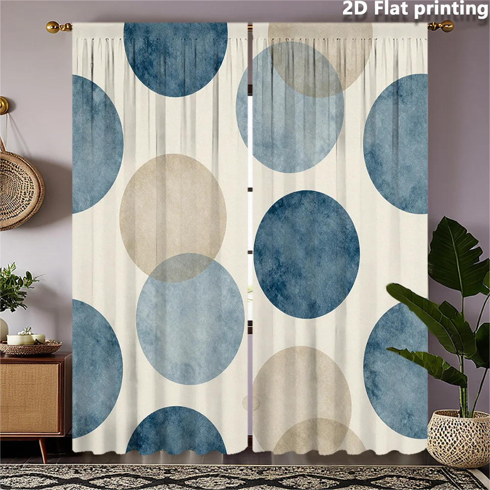 2pc Modern Abstract Circle Print Curtains Living Room Drapes Window Panels Geometric Blue Beige Indoor Home Curtain Decoration