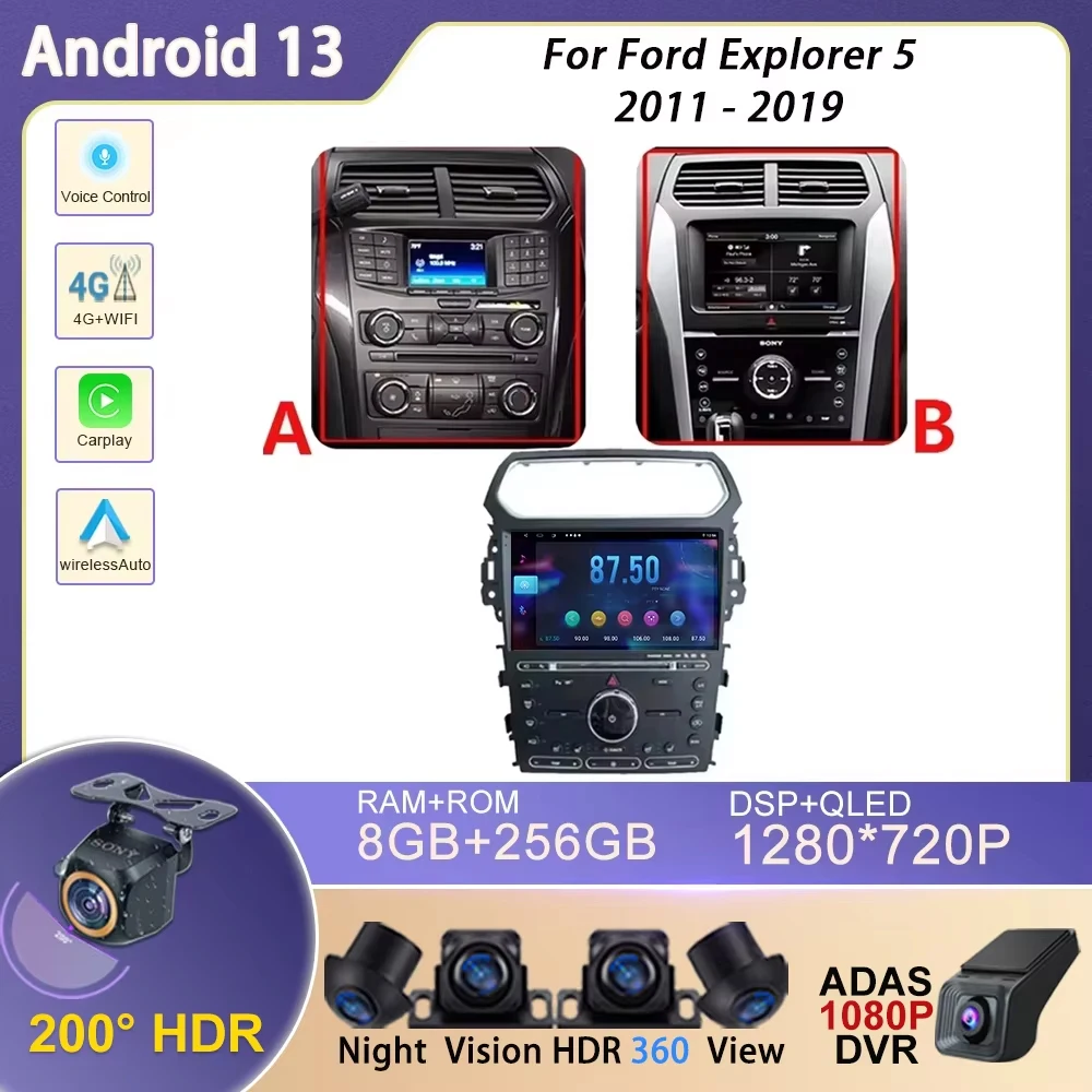 Android Car For Ford Explorer 5 2011 - 2019 Car Radio Stereo Multimedia Screen Car Player GPS Navigation Carplay NO 2 DIN DVD 