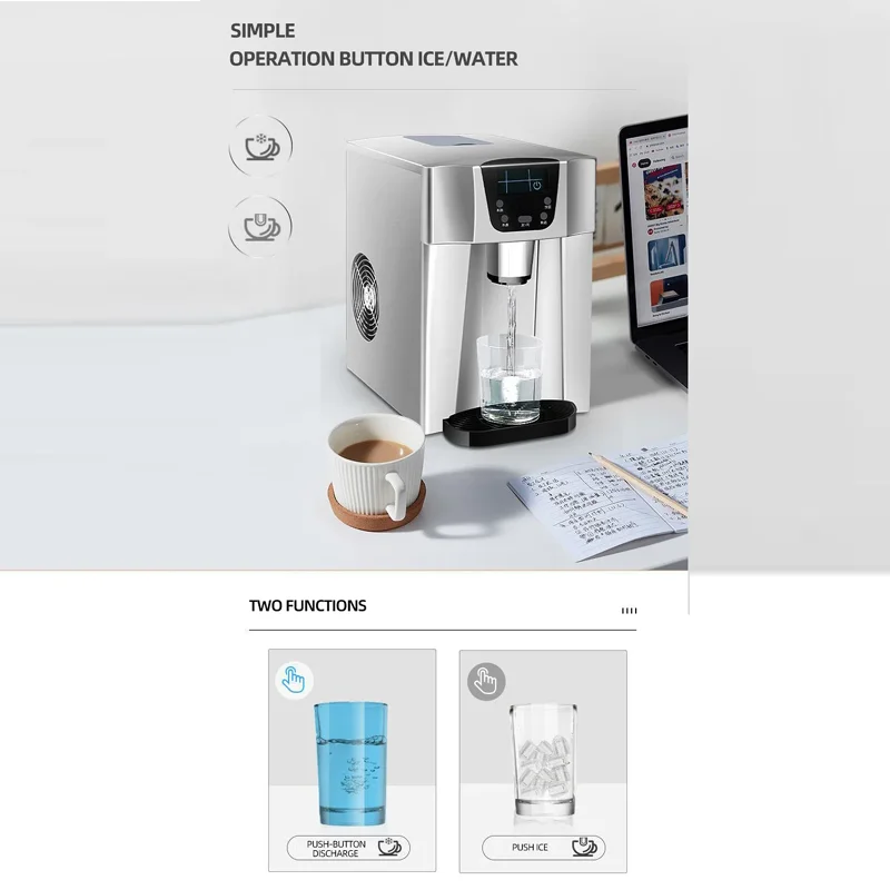 เครื่องทำน้ำแข็งอัตโนมัติเชิงพาณิชย์ เครื่องทำน้ำแข็งทรงกระสุนไฟฟ้าแบบพกพาสำหรับใช้ในบ้าน ร้านกาแฟ ผลิตน้ำแข็งได้ 15 กก./24 ชม.