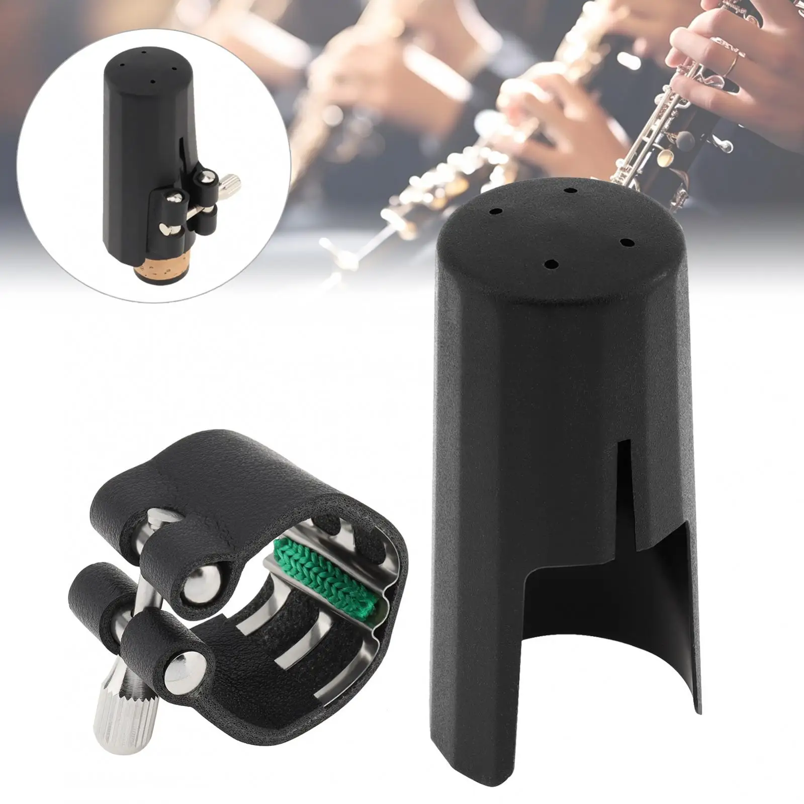 Bb Clarinet Leather Ligature and Plastic Mouthpiece Cap Cover, Clarinet Mouthpiece Fastener Sets