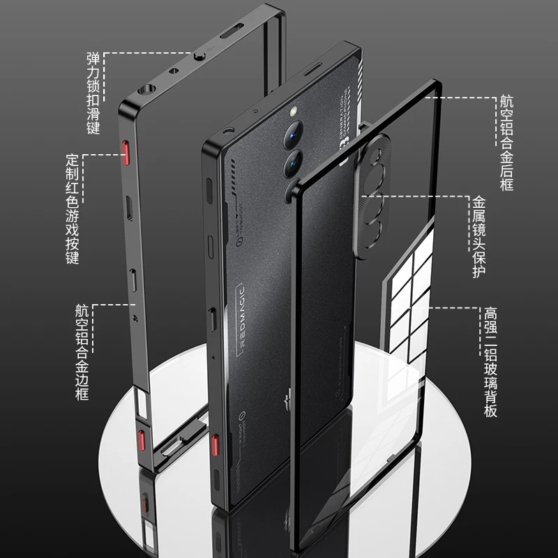 Metal Aluminium Alloy Frame Tempered Glass Backboard Shockproof Phone Cover For Nubia Red Magic 8 8S Pro Plus Case