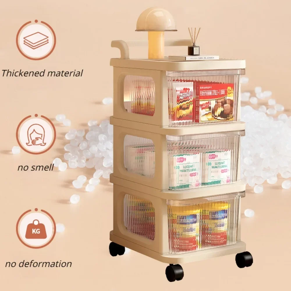 Multi-Tier Transparent Snack Trolley Storage Shelf Movable Utility Cart Snack Toy Organizer Acrylic Transparent Storage Shelf