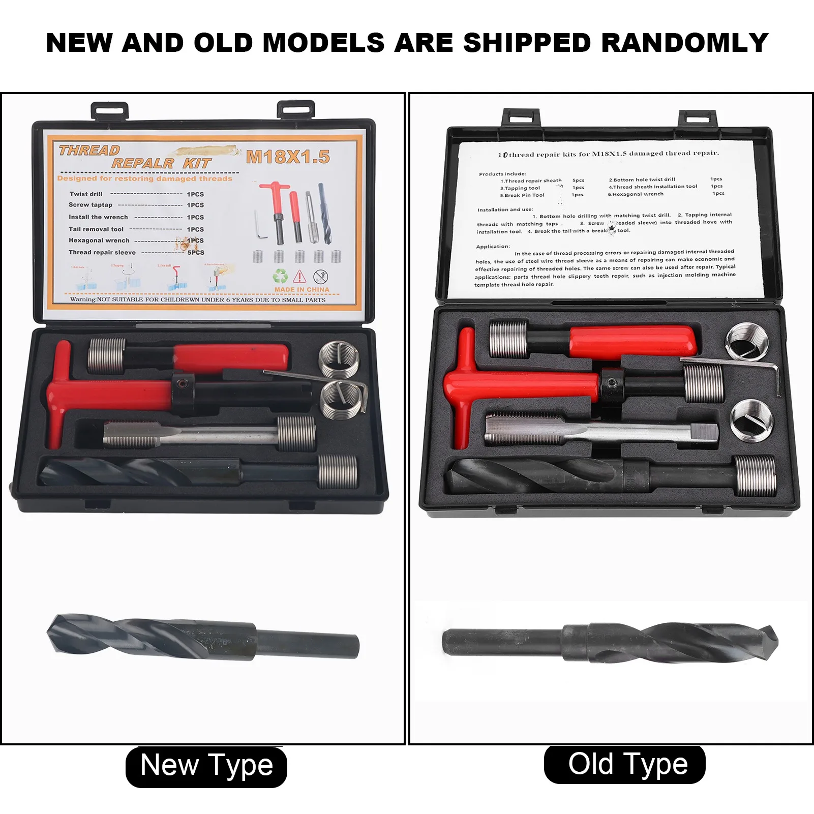 Twisted Drill Thread Repair Kit Stainless Steel Twisted Drill Wrench Threaded Insert for Car M18x1.5 Thread Repair Kit Tap