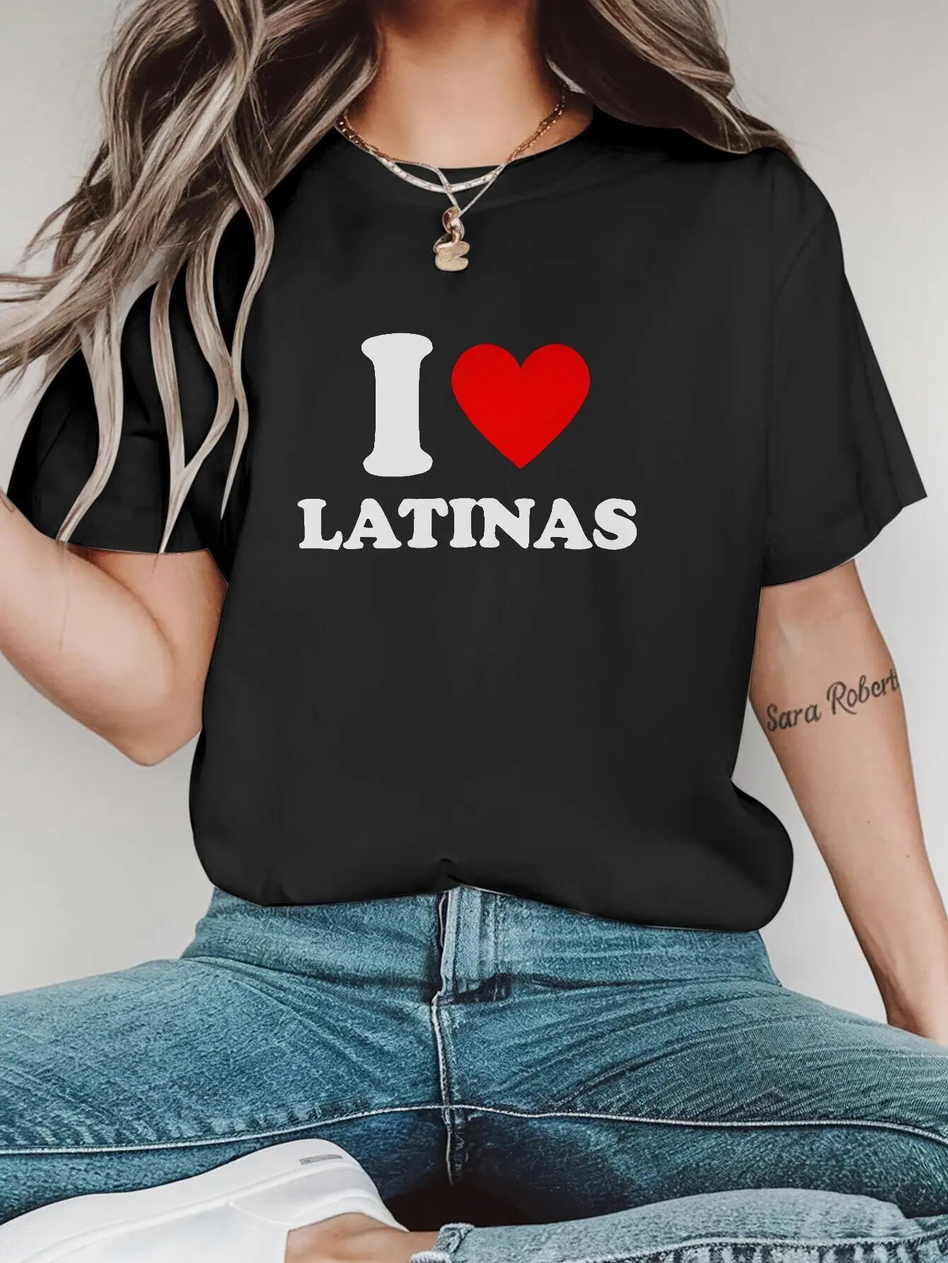 

Женская повседневная футболка из полиэстера с принтом «I Love Latinas», рукав Харадзюку, повседневная одежда, уличные топы, футболки, эстетичная одежда