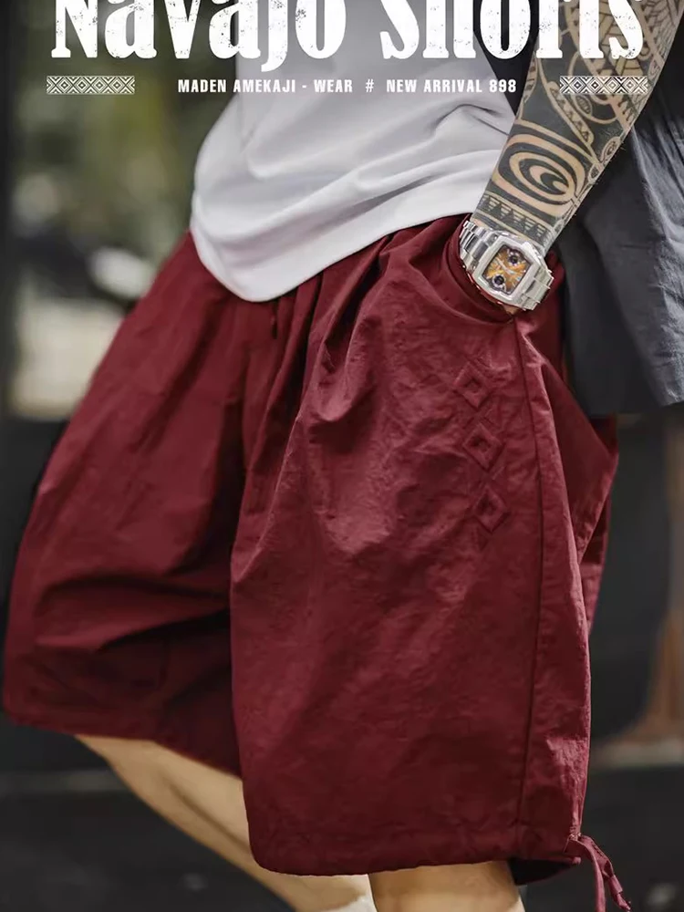 

Мужские летние шорты Maden American Sle Navajo с вышивкой, тонкие пляжные бриджи, свободный крой, текстурированные, в стиле рабочей одежды