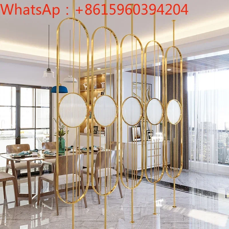 Stainless steel screen glass partition living room entry porch decoration can be rotated modern minimalist metal light luxury