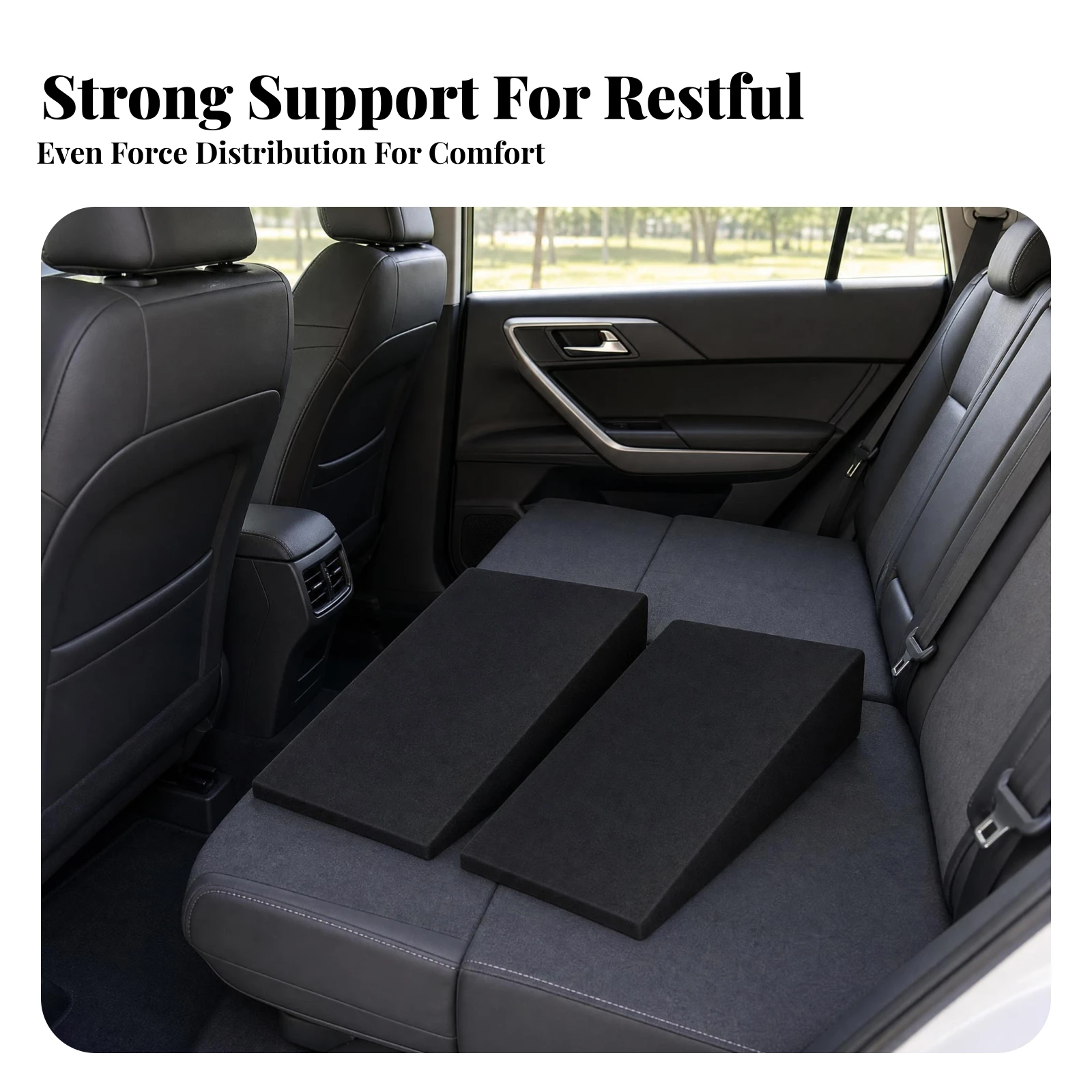 2 Pieces Rear-Seat Leveling Pad Ergonomic Car Rear-Seat Wedge Pad Rectangular Vehicle Gear Black