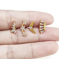 Three Flower Labret Piercing Forward Helix CZ Wing Earring 100% 316L Stainlesss Steel Internally Threaded Tragus Stud