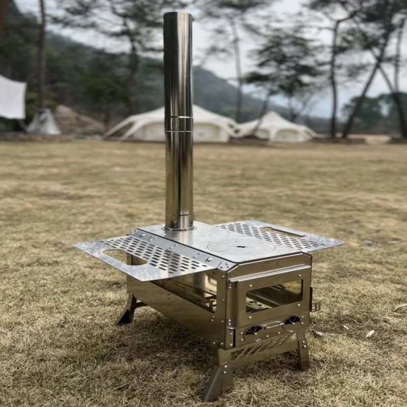 Camping Wood Stove 304 Stainless Steel Tent Heating Firewood Stove Foldable Portable Fire Wood Heater Cool Camping Supplies