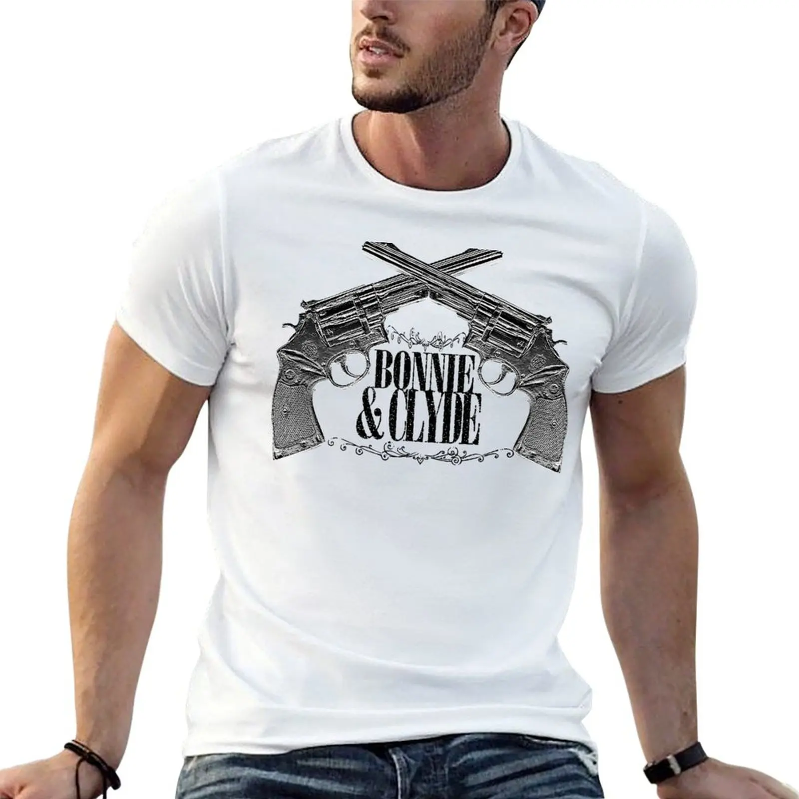 

Bonnie & Clyde Crossed Guns T-Shirt funny t shirts dark humor t shirt man cotton T-Shirt