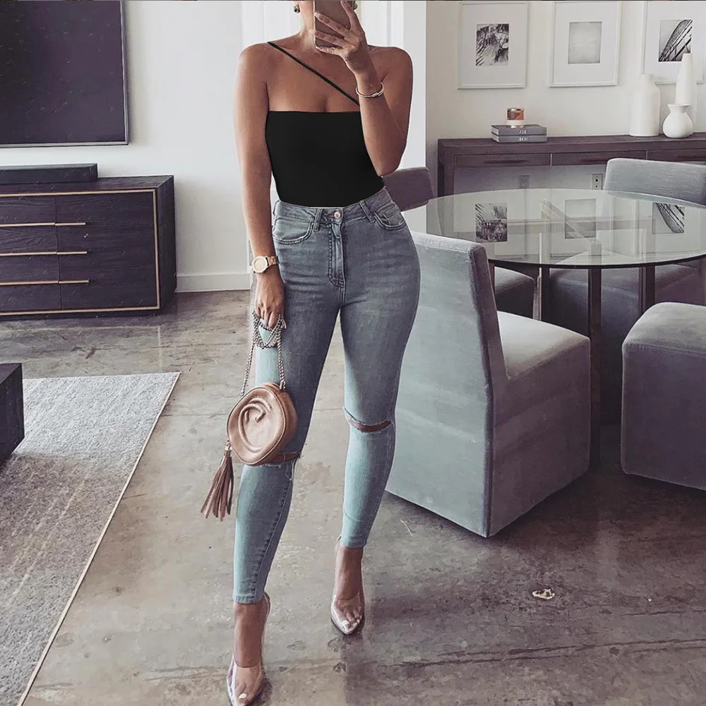 2025年新作レディースウェア、デザインセンスのある無地セクシージャンプスーツ、ホルターネック、ボディコンでスリムに