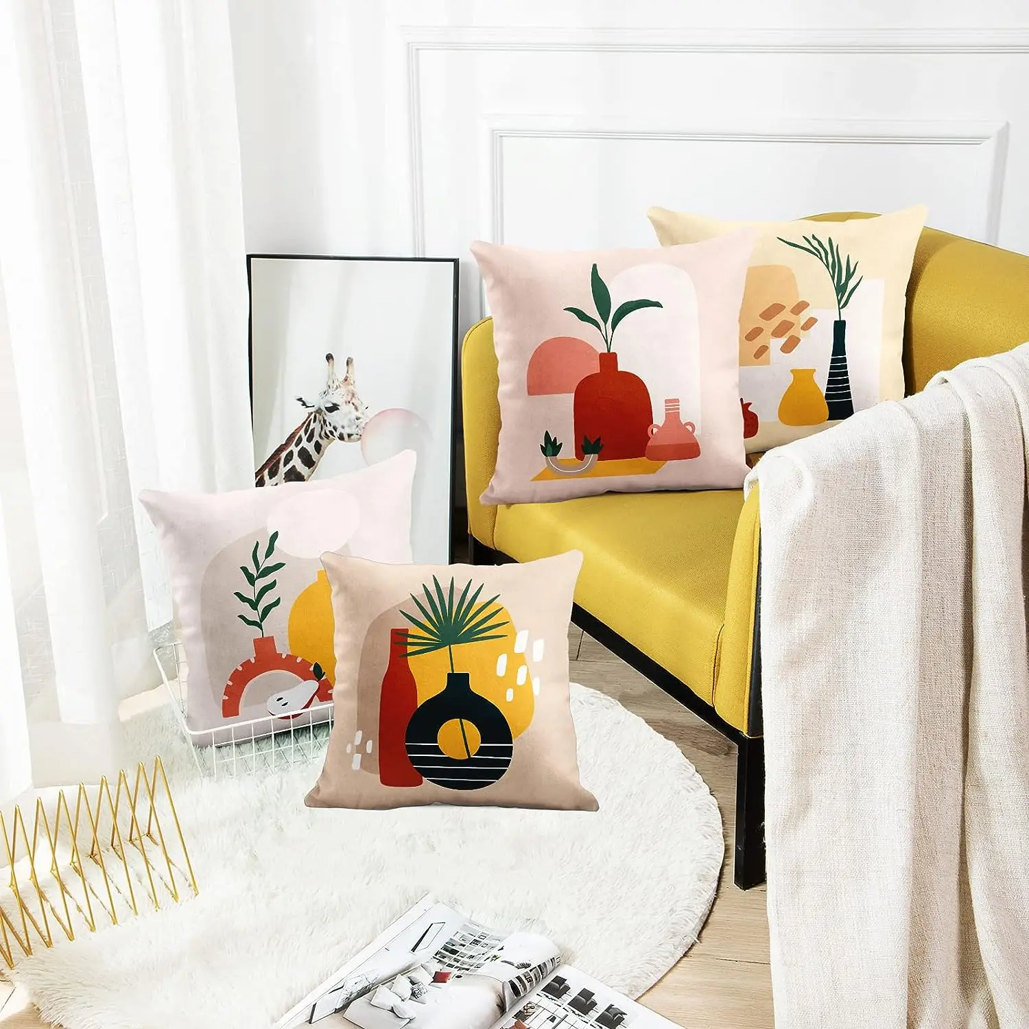 Bohemian Throw Pillow Cover Home Decoration Decorative Bed Sofa Cushion Cover Sofa Outdoor Abstract Color Vase Decoration