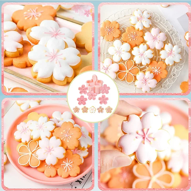 Cherry Blossom Cookie Cutter Fondant Stamp Floral Biscuit  DIY Baking Tool Pink Sakura Flower Cake Decoration Pastry Mold