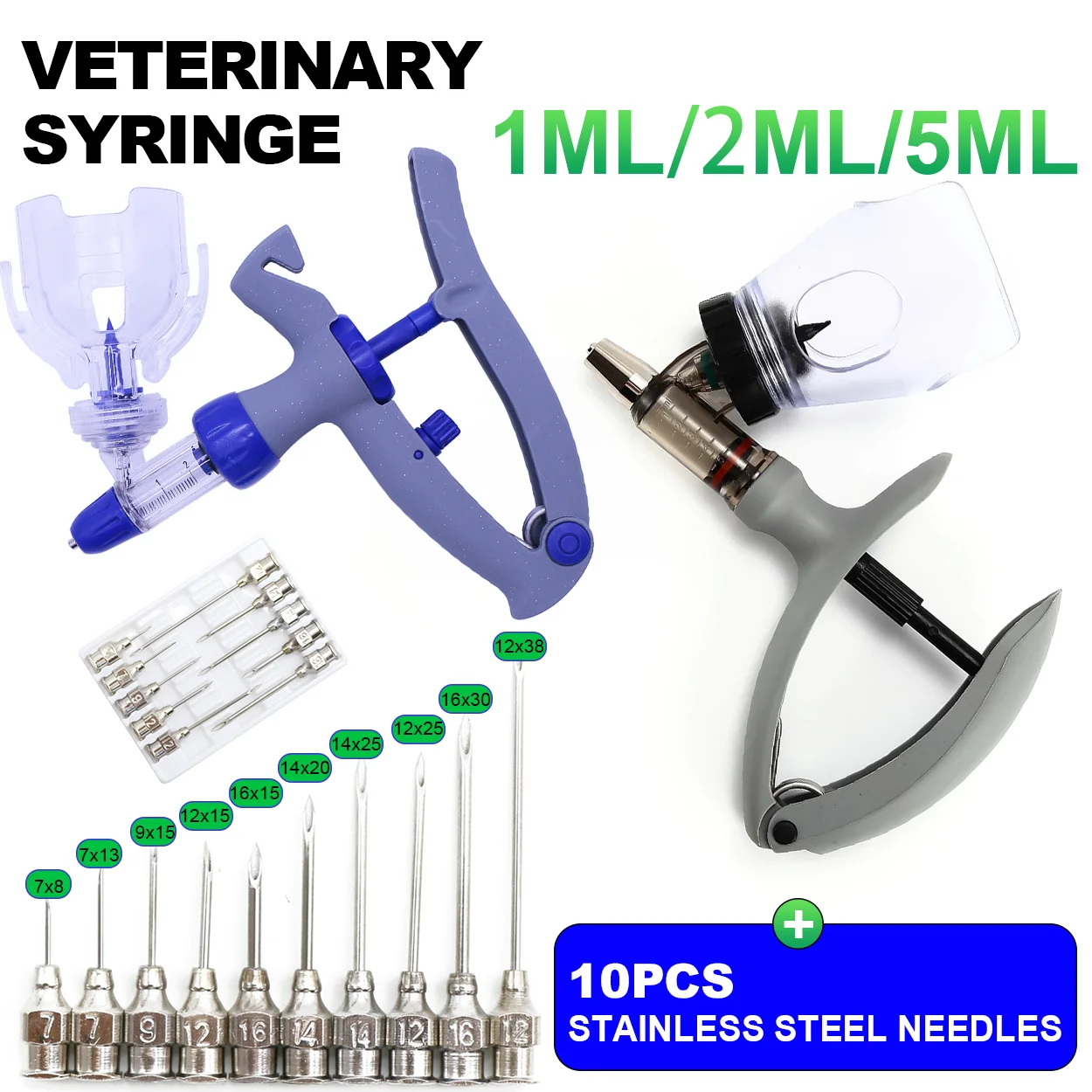 1 Stück 1/2/5 ml Geflügel-Automatikspritze mit Nadeln, Veterinär-Kontinuierlicher Injektor, Impfstoff-Injektion, mit verstellbarer Skala – Detail 5
