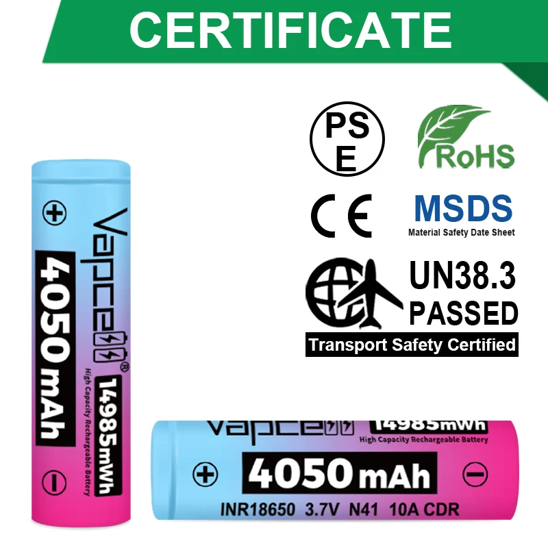 الأصلي Vapcell N41 INR 18650 بطارية 4050mah 10A 3.7V أعلى قدرة بطارية ليثيوم أيون قابلة للشحن للعب مصباح يدوي