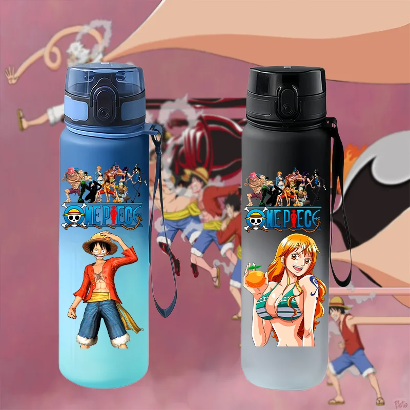 Einteilige tragbare Wasserflasche 650ml mit Farbverlauf-Klappverschluss, auslaufsicherer Reise-Trinkbecher für Studenten, Anime-Fans, Geschenk