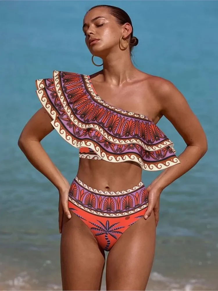 Retro Bikini Printed Fashion Bikini Set And One Piece Cover Up With Skirt Tight Women's Bandage Summer Beach Luxury Elegant