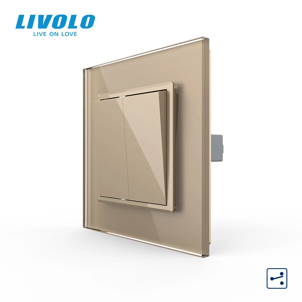 Livolo EU Standard 2 Gang 2 Way Push Button Home Wall Switch, Luxury Crystal Glass Panel,C7K2S-11/12,110-250V 10A,Key Pad Cross