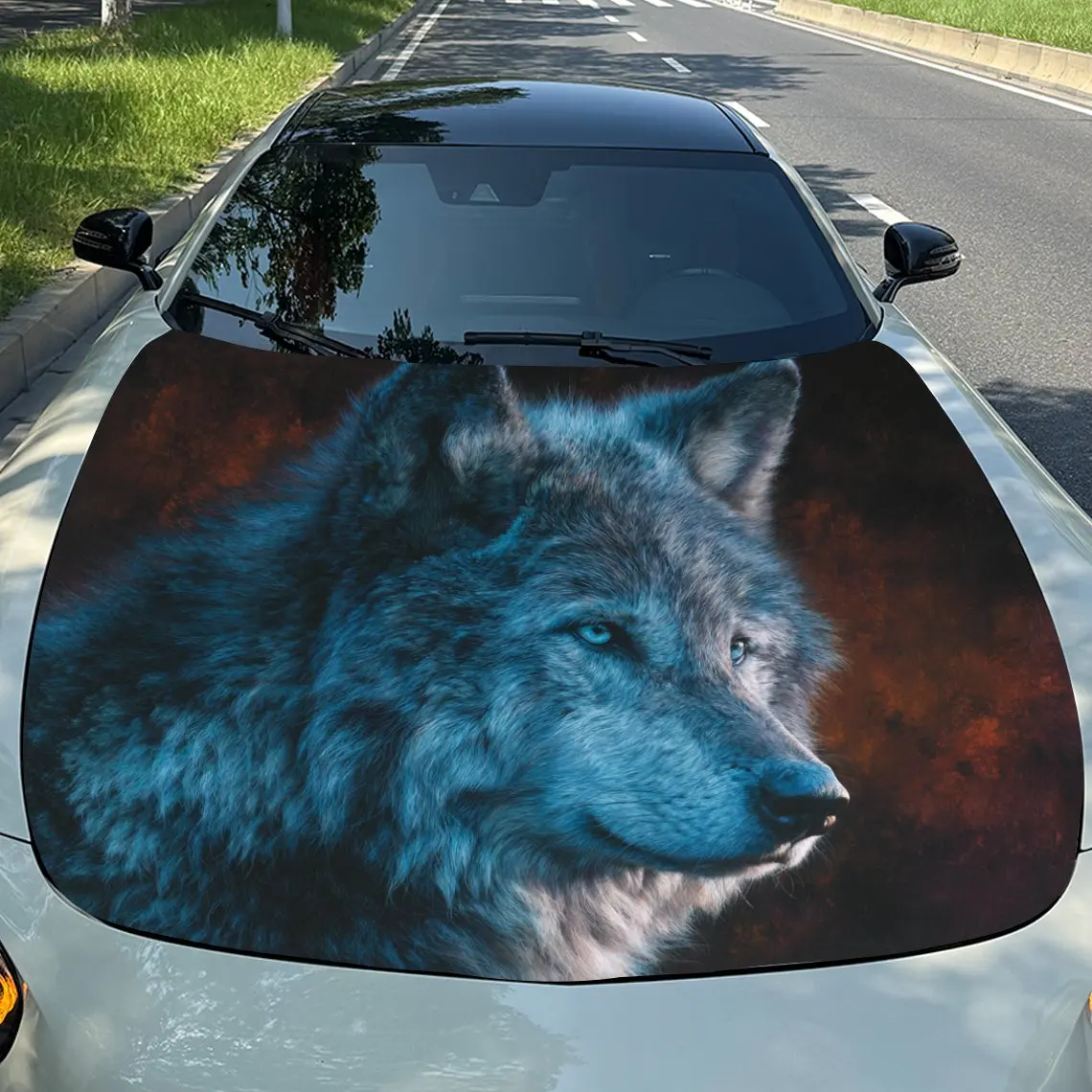 

Car Decals Wolf with a Striking, Gradient - Hued Artistic Appearance, Showcasing a Sharp and Vigilant Demeanor Car Hood Sticker,