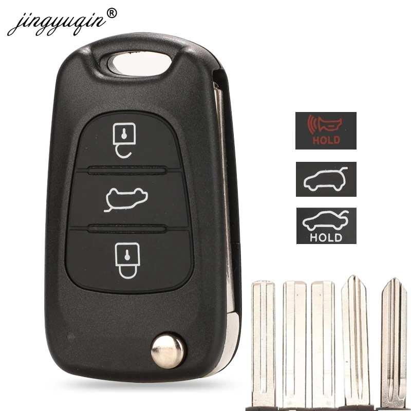 Jingyuqin Replace Remote Car Key Shell For Kia K2 K5 Rio 3 Picanto Ceed Cerato Sportage For Hyundai 3 BT Flip Folding Key Case
