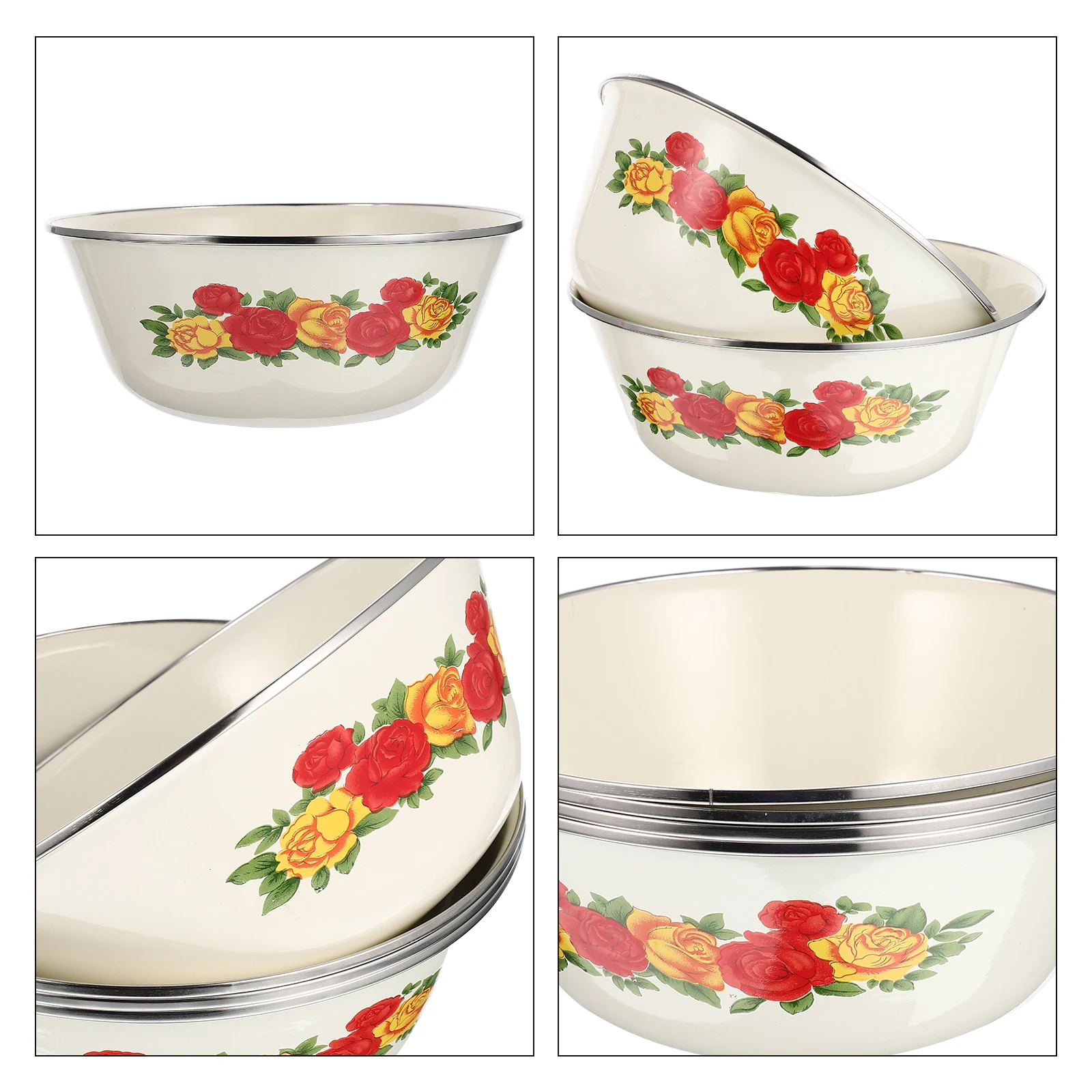 

Retro Enamel Soup Bowl Kitchen Tableware Large Capacity Smooth Edge Safe Multi Enamel Noodle Bowl Functional