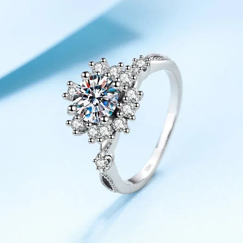 

Peony Flower VVS1 0.5/1CT Moissanite Diamond Engagement Ring, Designer Jewelry 18K White Gold Romantic Gift To Her Resizable